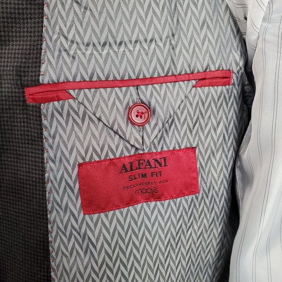 Alfani Mens Size 40L Blazer Sport Coat Slim Fit Velvet Micro Check Black Gray - Picture 8 of 16